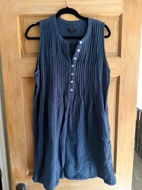 Quince Sleeveless Navy Linen Dress/Coverup.